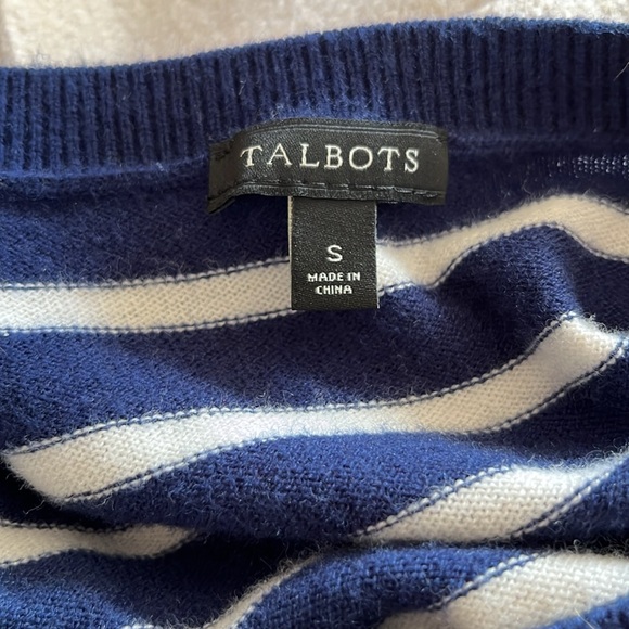 Talbots Gold Tinsel Whale Blue Striped Pullover Sweater - Picture 8 of 9